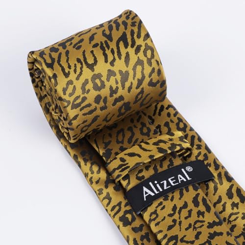 Image of Alizeal Men's Leopard Print Tie Set 3.15'' Necktie with Pocket Square Gift Box for Wedding and Fashion Occasions