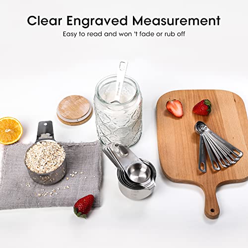 Stainless Steel Measuring Cups And Measuring Spoons Set 17 Piece,With 1/16 Cup,1/3 Spoon And 1 Leveler #TOP1