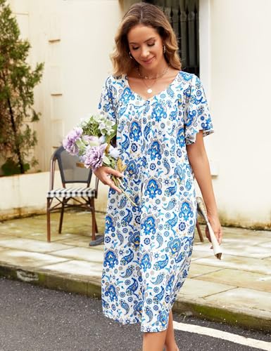 Image of Muumuu House Dresses for Women Nightgown Duster Moomoo Short Sleeve Patio Dress with Pockets S-3XL