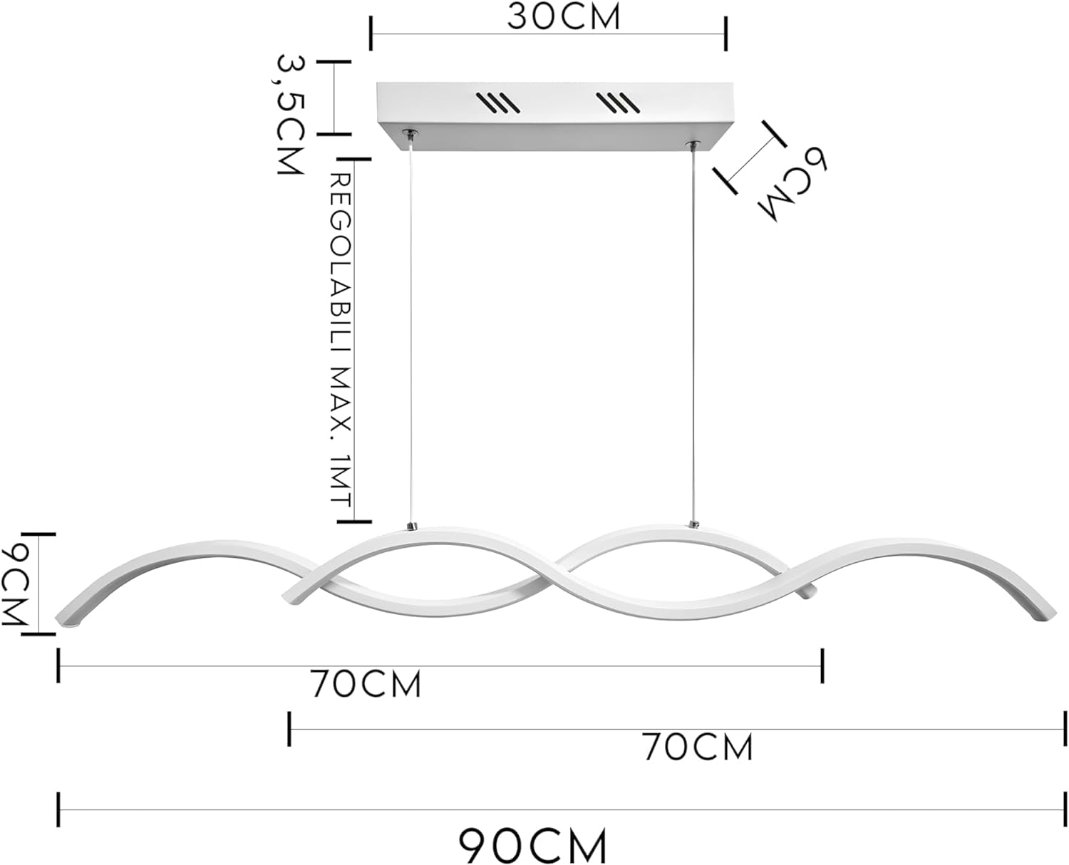 MAKA Lampadario a Sospensione Moderno | Lampadario LED Soffitto per Soggiorno, Cucina, Camera da Letto | Luce Naturale 4000K | Lampada Sospesa | 25W | Alluminio 90x5x90 cm
