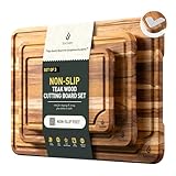 Teak Wood Cutting Board Set for Kitchen High-End Non Toxic Non Slip Over Sink Solid Thick Wood Haus Chopping Board Extra Large Big Small Best Kitchen Essential House Warming Hostess Host Gift