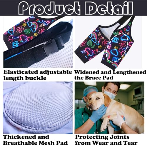 Image of Dog Elbow Wraps Knee Protector Pads Elbow Callus Treatment Sleeve for Wounds Front Legs Prevent Licking for Medium Large Dogs 2XL,Rainbow