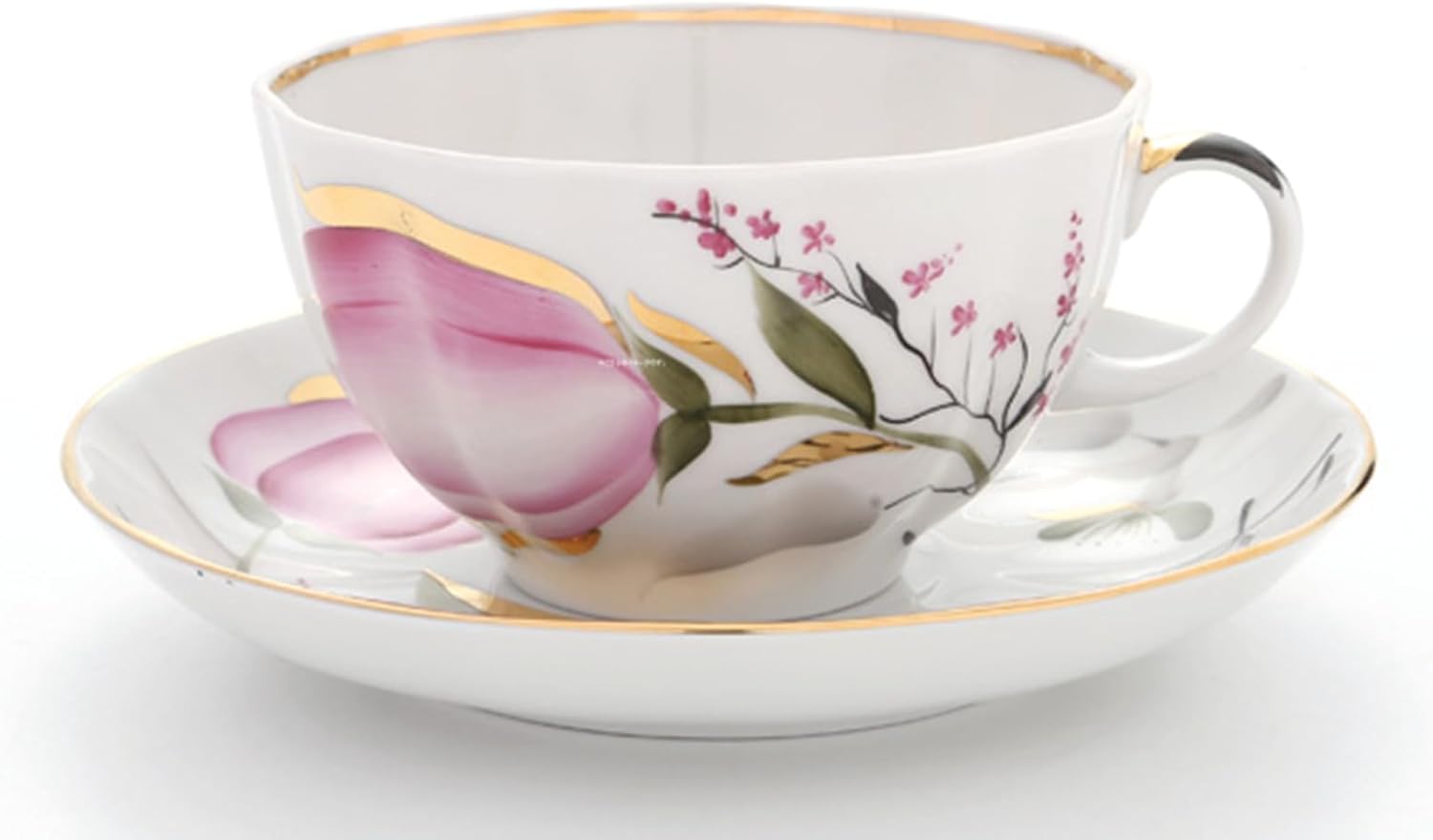 Lomonosov Porcelain Tea Set Cup and Saucer Tulip Pink Tulips 8.45 oz/250 ml