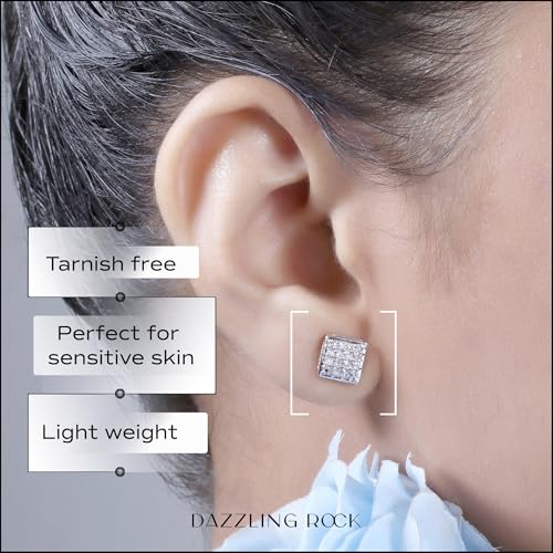 Dazzlingrock Collection 0.20 Carat (ctw) Round White Diamond 7.5mm Square Hip Hop Iced Out Studs in 925 Sterling Silver, Unisex Design Ladies, Mens Real Diamond Earrings2