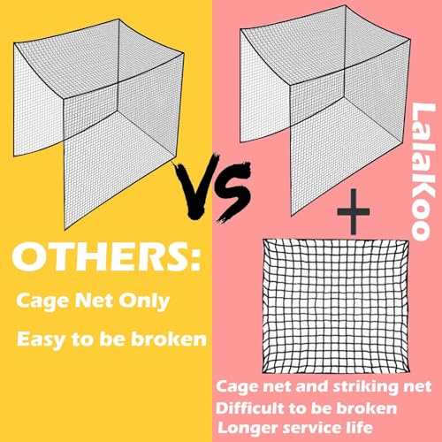 LalaKoo Golf Batting Cage Net with Extra Striking Net 10ft x 10ft x 10ft Golf Cage Net Golf Practice Net Golf Batting Cage Netting Golf Net Golf Training Net (Frame NOT Included) - Thumbnail 2