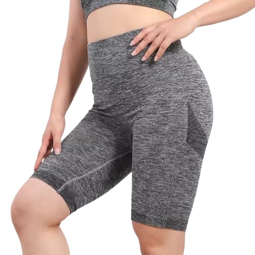 Womens Yoga Shorts High Waisted Workout Shorts for Fitness Home Gym Training (Grey, S)-image-6