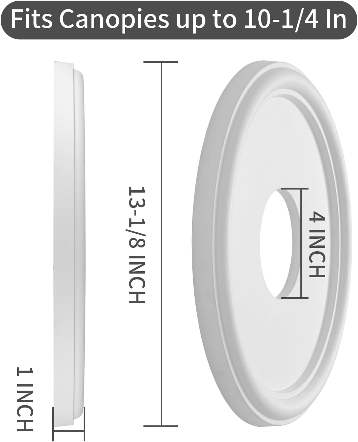 Molded PU Ceiling Medallion for Light Fixtures and Ceiling Fans, 13.1"OD x 4"ID x 1"P (Fits Canopies up to 10.25") White