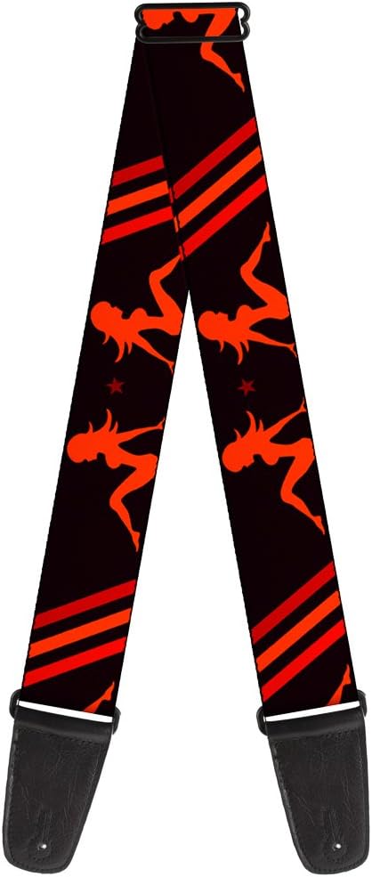 Buckle-Down Guitar Strap Mud Flap Girls Stripes Black Red Orange 2 Inches Wide