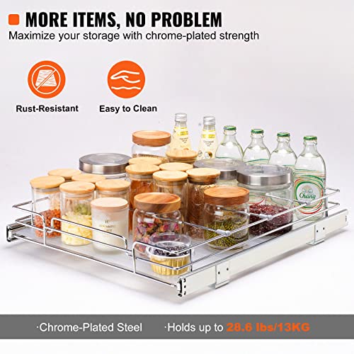 Image of VEVOR 21.5 inch Wx21 Dx3.5 H Pull Out Cabinet Organizer, Heavy Duty Slide Out Pantry Shelves, Chrome-Plated Steel Roll Out Drawers, Storage for Home, Under Sink, 23 inch Wx22 Dx7 H Install Size for Cabinet