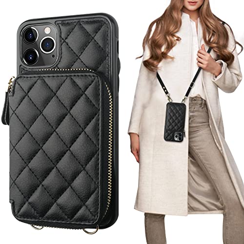 Bocasal Crossbody Wallet Case for iPhone 11 Pro Max RFID Blocking PU Leather Zipper Handbag Purse Flip Cover Kickstand Folio Case with Card Slots Holder Wrist Strap Lanyard 6.5 Inch (Black)