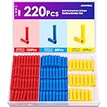 Butt Connector Crimps, ANVINKU 220PCS Straight Electrical Connectors, 0.5mm² - 6mm² Crimp Wire Connectors Assortment, Insulated Cable Connectors, Crimp Butt Splice Connectors (Blue, Red, Yellow)