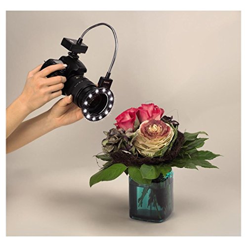 Hama LED-Macro-Ringleuchte f&uuml;r Spiegelreflexkameras mit Blitzschuh, Mit flexiblem Haltearm, Objektivdurchmesser 65 mm, Schwarz