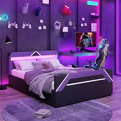 Queen Size Bed Frame with LED Headboard, Hydraulic Storage, No Box,A2