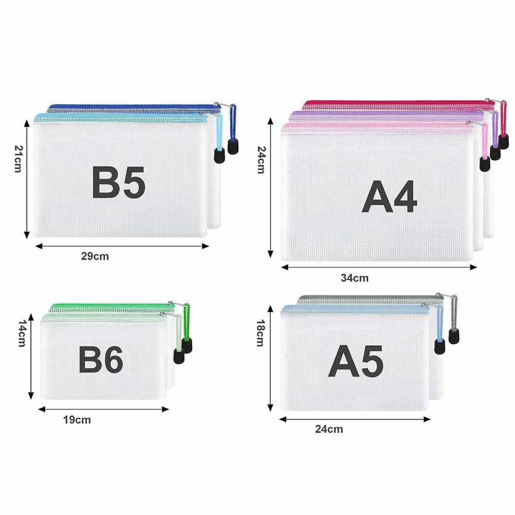 SHTGOI Pack of 5 Document Bags with Zip PVC Plastic Zip Pocket Transparent Waterproof Mesh Document Folder File Pockets for Paper, Documents, Invoice B6 Mixed Colour - Image 4