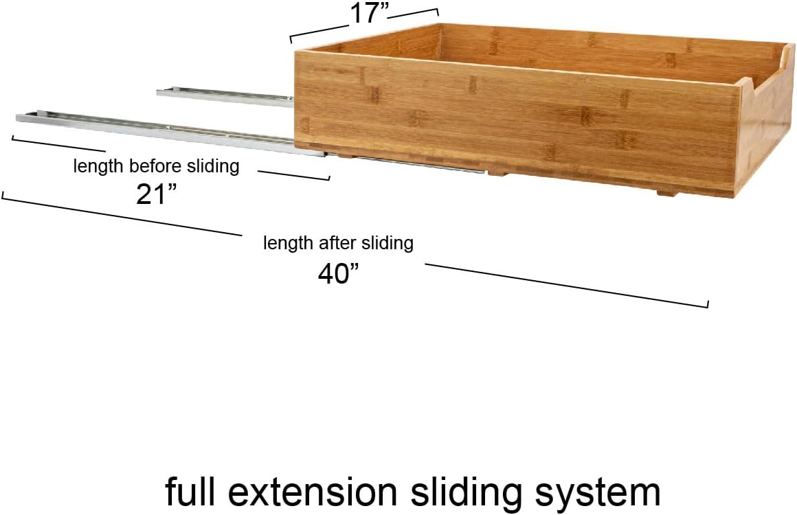 Household Essentials Glidez Bamboo and Steel Pull-Out/Slide-Out Storage Organizer for Under Cabinet Use - 1-Tier Design - Fits Standard Size Cabinet or Shelf, Natural