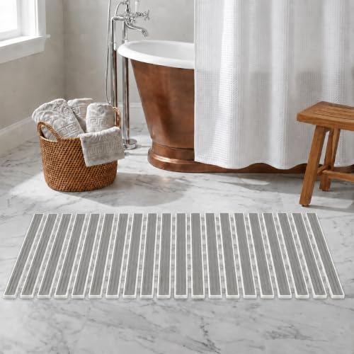 Image of HomeCloud Non-Slip Shower Mat for Bathtub, Anti-Slip Bath Mat with Suction Cups, Drainage Holes & Foot Massage Exfoliating Surface (Vent L.Grey)