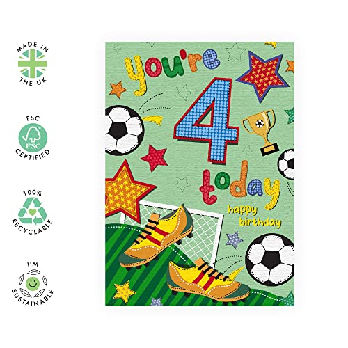 Central 23 Fourth Birthday Card For Boys - Four Year Old - Football Age 4 - Happy 4Th Birthday Greeting Card For Kids - Son Nephew Grandson - Toddler - Comes With Stickers #TOP1