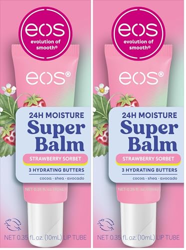 Image of eos 24H Moisture Super Balm- Strawberry Sorbet, Lip Mask, Day or Night Lip Treatment, Made for Sensitive Skin, 0.35 fl oz (Pack of 2)