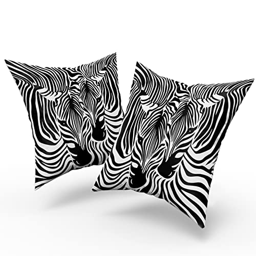 Giwawa Zebra Print Pillow Covers Set Of 2 Black Stripe Decorative Square Throw Cushion Case For Home Office Sofa Couch Bed Patio, 18 X 18 Inch #TOP1