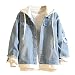 Produktbild Zolimx Jeansjacke mit Fell Herren Casual Herbst Winter Vintage Gefälschte Zweiteilige Jungen Denim-Loch-Knopfoberseite Jacke Mit Kapuze Mantel Top Bluse