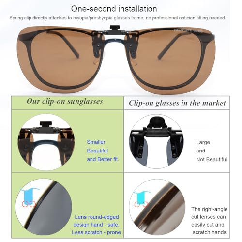 Image of MONICE Fishing Clip on Flip up Polarized Sunglasses Fit Over Prescription Glasses Driving UV Protection Gift Men Women