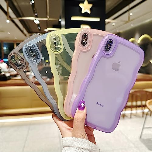 Image of Compatible with iPhone Xs Max Case 6.5 inch, Cute Kawaii Curly Wave Frame Shape Soft Silicone Shockproof Protective Phone Cover for Women Girls, Clear /Purple