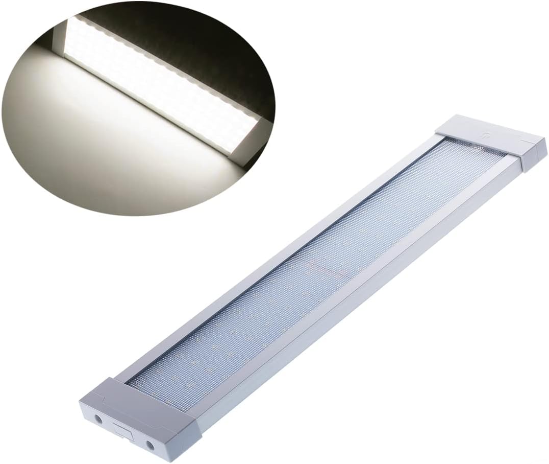 Raycharm RV Camper Cabin Ceiling Interior LED Light Fixture 18.1" x 3.9", 4000K Natural-White Even Diffused Beam, High Light-Output Low Ampere Draw, 12V/24V DC, On/Off Touch-Activated Switch, 1-Pack