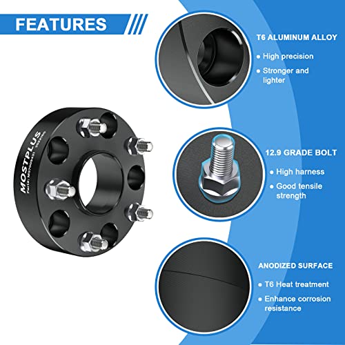 Mostplus 5X5 Wheel Spacers 5X127Mm, 1.5" Thickness 5 Lug 71.5Mm Cb, 1/2" X20 Studs Compatible With Jeep Wrangler Jk Grand Cherokee Wj Wk Commander Xk (Set Of 4)(Black) #TOP2