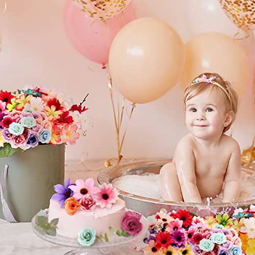Giegxin 100 Pcs Mini Flower Heads Silk Fake Rose Daisy Colorful Flowers Small Flower Embellishments Artificial Rose Head Flowers Peony Daisy Decor Diy Flower Decoration For Home Wedding, 4.5 Cm, 5 Cm #TOP5