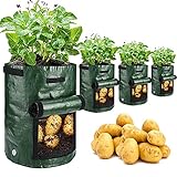 JJGoo Potato Grow Bags, 4 Pack 10 Gallon with Flap and Handles Planter Pots for Onion, Fruits, Tomato, Carrot - Green