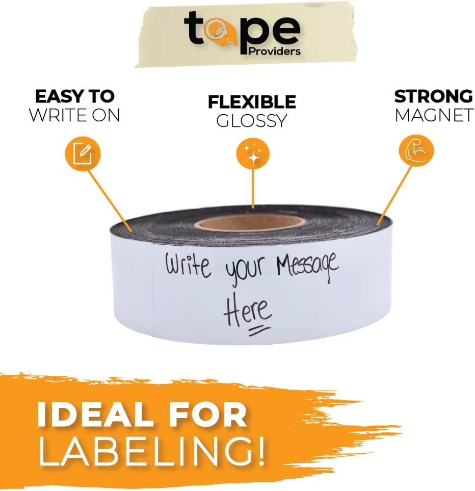 WOD MAG03-WOE Dry Erase Magnetic Whiteboard Strip Tape - 2 inch x 10 feet - Write On/Wipe Off for Labeling in Classrooms, Refrigerators, and Crafts - Glossy White Board