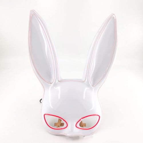Miniatura 9 de Drfeify Máscara de conejo brillante, máscara de conejo brillante sin olor con luces rosas y blancas para suministros de fiesta de Halloween