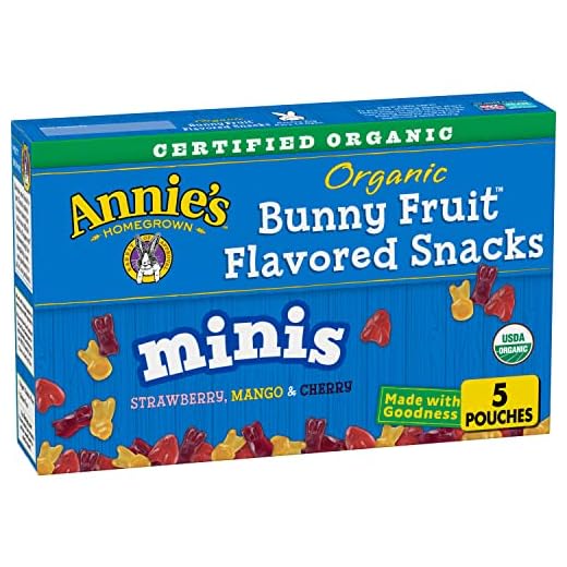Annie's Organic Mini Bunny Fruit Snacks, Gluten Free, 5 ct, 4 oz (Pack of 10)