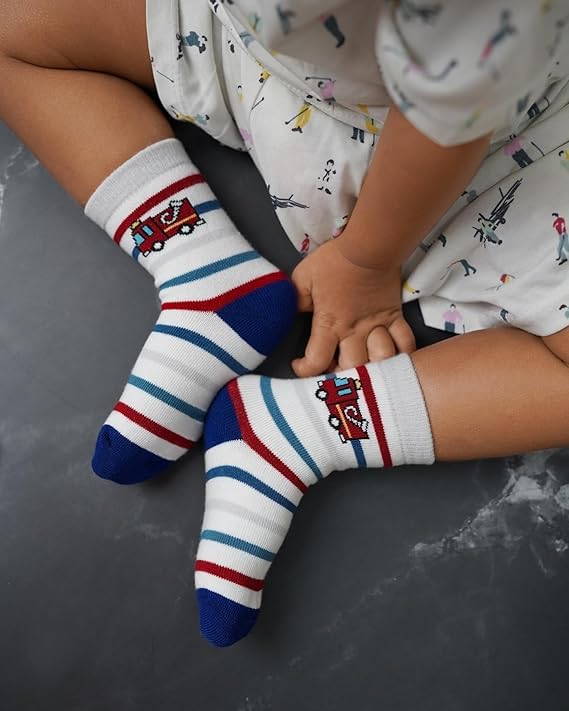 CUTEABLY Non-Skid Cotton Crew Socks, Assorted Print, for Baby Toddler Boys Girls, Pack of 3 (IN, Age, 18 Months, 24 Months, 3, Girl) 4