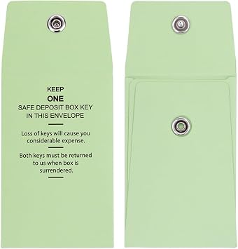 BankSupplies Safe Deposit Key Envelopes Green Reclosable Snap Lock 2.25 x 3.5 Inch Durable Rope Stock 100 Pack