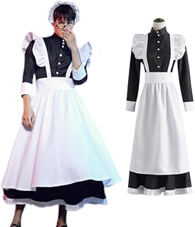 [ZOMOZO] メイド服 ロング 男性用 英国風 コスプレ 長袖 男の娘 女装キャラ エプロン コスチューム 仮装 学園祭 | 男の娘・女装キャラ向け, エプロン付き, 学園祭・仮装に最適, ロング丈デザイン, 英国風スタイル