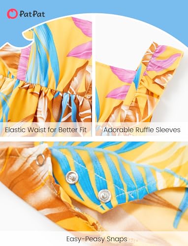 Image of PATPAT Family Hawaiian Matching Outfits - Mommy and Me Vacation Outfits | Halter Sundresses and Button Down Shirts,Caribbean Vacation Summer Tropical Outfits,Hawaiian Boho Tropical Floral Printed