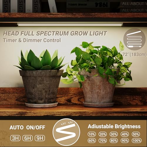 5 Tier Bookshelves with LED Plant Grow Lights, Convertible Corner Bookshelf with Baffles, 70\" Tall Industrial Bookcase, Display Shelf, Wood Shelves with Metal Frame for Living Room Bedroom Home Office - Thumbnail 4