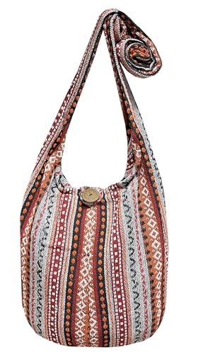 Image of Woven Hippie Crossbody - Hobo Sling Shoulder Bag - Thai Cotton Boho Messenger Purse - Medium