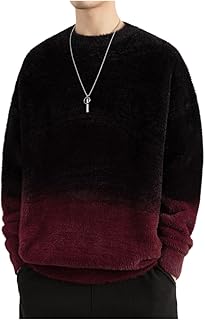 [SUKINANA] メンズ グラデーション ニットセーター フリース素材 オーバーサイズ クルーネック 秋冬カジュアル