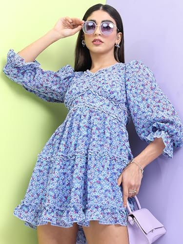 Image of Tokyo Talkies Women's Three-Quarter Sleeves Sweet Heart Neck Printed Dresses | Stylish Dresses | Casual Dresses
