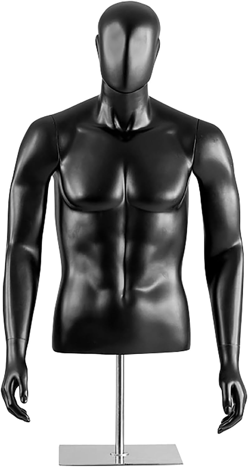 CONGRUI Male Mannequin Torso, Adjustable Height Dress Form Dummy with Base, Manikin Body Display Stand for Men's Clothing Store or Window(Black)