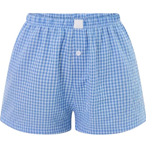 Image of Womens Y2k Plaid Shorts Women Cute Lounge Pajama Sleep Comfy & Casual Gingham PJ Boxer Shorts