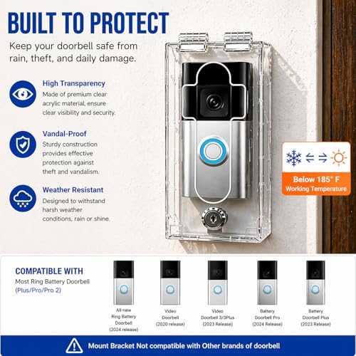 Image of Outdoor Anti-Theft Doorbell Lock Box for Ring, Clear Acrylic Slip-On Cover