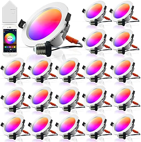 MagicLight 4" Smart Recessed Light 20Pack, WiFi & Bluetooth Retrofit LED RGBCW Color Changing Smart LED Downlight, Compatible with Alexa Google Home