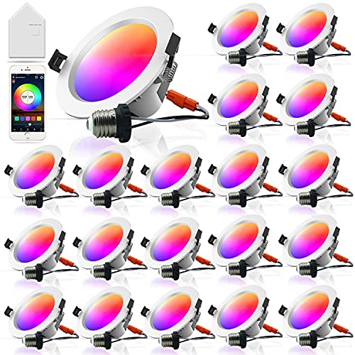 Magiclight 4" Smart Recessed Light 20Pack, Wifi & Bluetooth Retrofit Led Rgbcw Color Changing Smart Led Downlight, Compatible With Alexa Google Home #TOP25