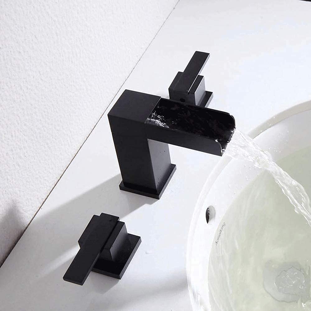 Robinet de lavabo cascade noir à trois trous pour salle de bain moderne - 8