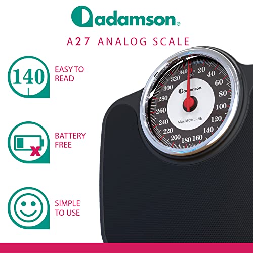 Image of Adamson A27 Scales for Body Weight - Up to 350 LB - Oversize XL Scale 14.6 inchx14.4 inch - Anti-Skid Rubber Surface Extra Large Numbers - High Precision Bathroom Scale Analog - Durable with 20-Year Warranty