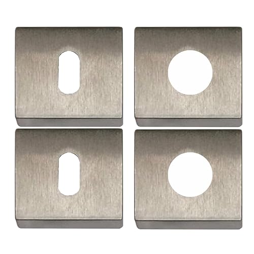 1 Paar Rosetten und Düsen für Zylinderloch, kompatibel mit Tatent-Loch, Türschloss und Türschloss – Rosetten werden paarweise verkauft (quadratisch, Chrom satiniert)