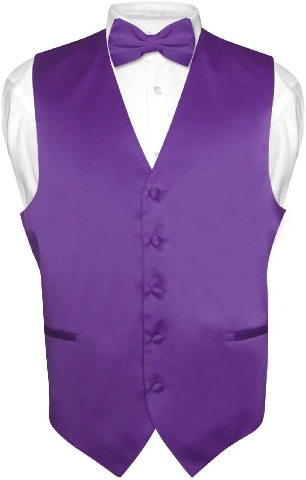 Vesuvio Napoli Men's Dress Vest & BowTie Solid PINK Color Bow Tie Set for Suit or Tuxedo